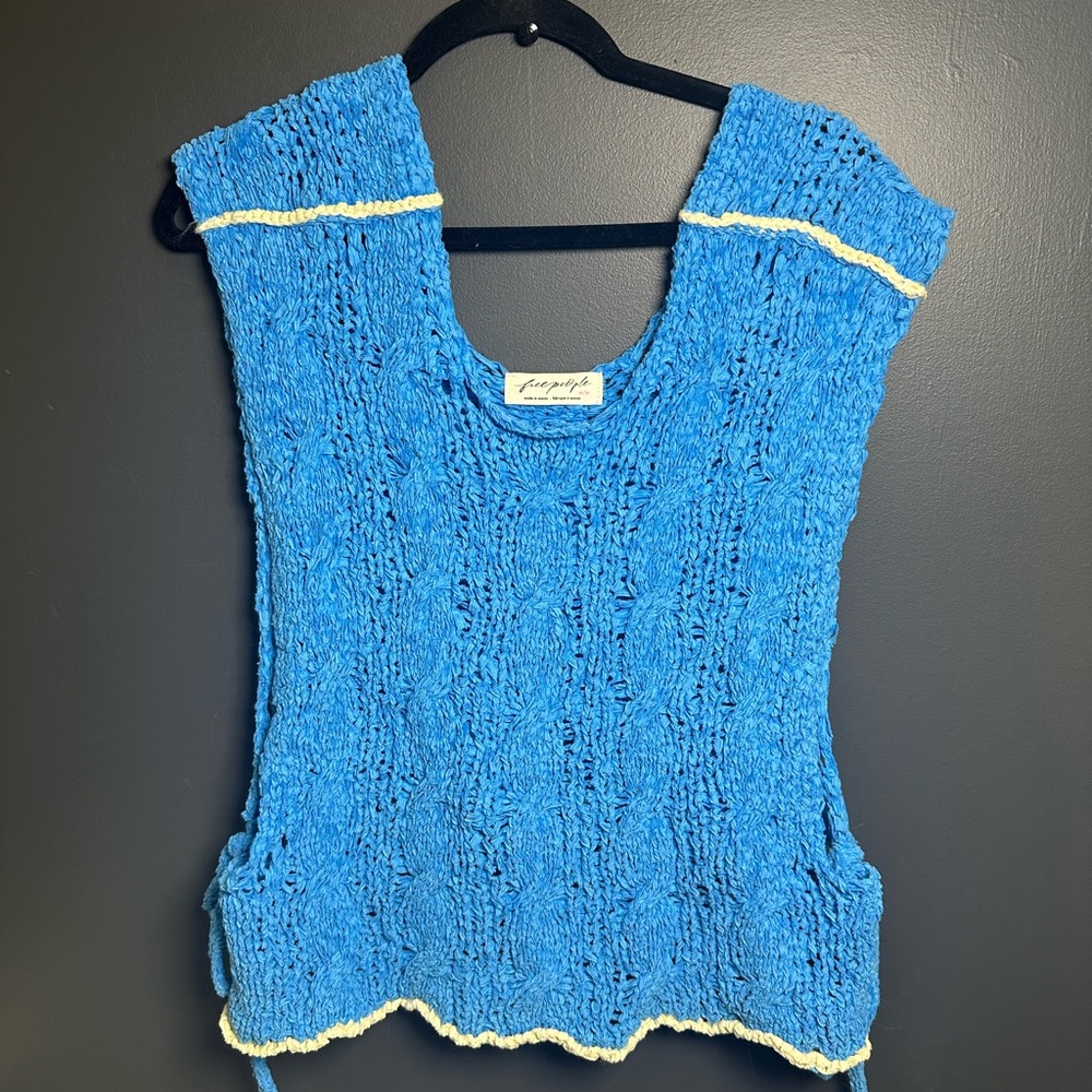 Free People | Knit Vest | Blue with Cream | NWT | Medium
